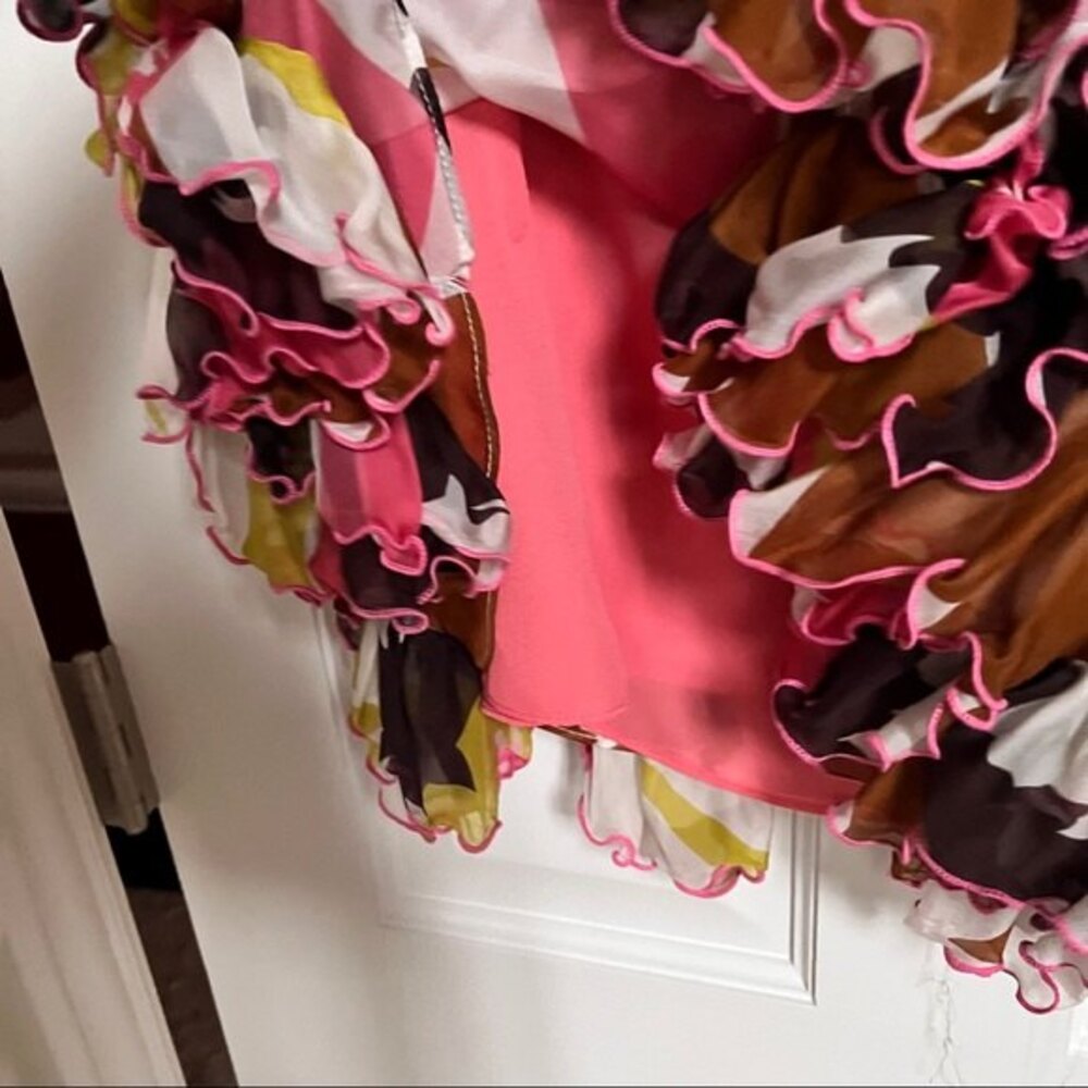 Milly of New York Silk Bold Botanical Print Ruffled Hem Dress 4 - Picture 8 of 10